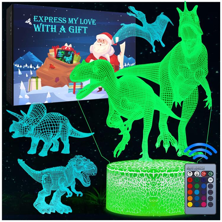 PARIGO Dinosaur Night Light Kids Gifts - Dinosaur Toy Gift Night Lamp for Kids 7 Colors Change with Remote Holiday Birthday Gifts Ideas for Children Boys Bedroom Accessories Dino Light