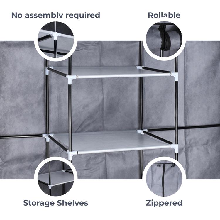 G-Rack | Portable Wardrobe Closet - Fabric Wardrobe - Clothes Storage - Home Dresser Organizer - Wardrobes Easy Assembly with Plastic Connectors - Convenient Storage Solution (Grey)