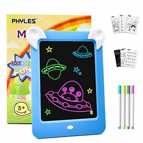 PHYLES Magic Drawing Board, Portable Writing Board, Handwriting Toys for Kids, Draw, Sketch, Art, Educational Toys and Gifts, Includes 10 Stencils, 4 Drawing Pens, 1 Cleaning Cloth (New Blue)