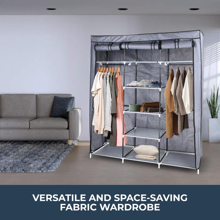 G-Rack | Portable Wardrobe Closet - Fabric Wardrobe - Clothes Storage - Home Dresser Organizer - Wardrobes Easy Assembly with Plastic Connectors - Convenient Storage Solution (Grey)