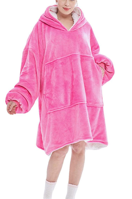 Joligiao Hoodie Blanket, Oversized Super Soft Fleece Blanket Sweatshirt Warm Comfortable Giant Hoody Wearable Blanket With Pocket For Men, Women, Teens(Rosa red,One Size)
