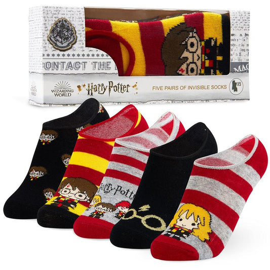 Harry Potter Invisible Socks Kids, 5 x No Show Socks Low Cut Socks Gifts (Black/Red, 9-12 UK)