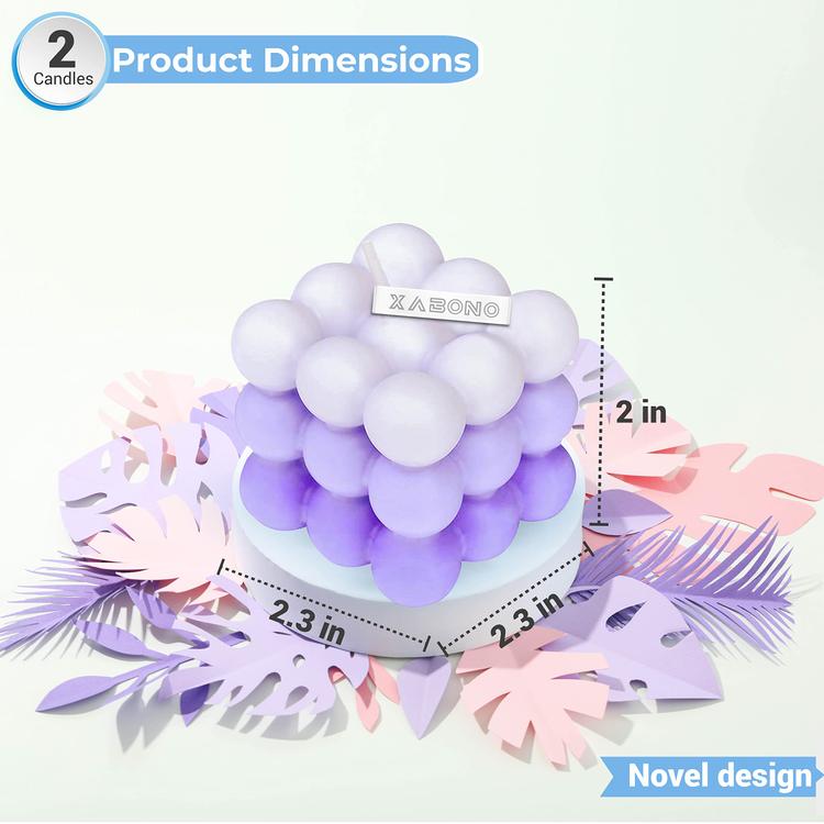 Bubble Candles - Trendy Handmade Cube Candles for Bedroom & Bathroom Decor - Gradient Purple (Set of 2)
